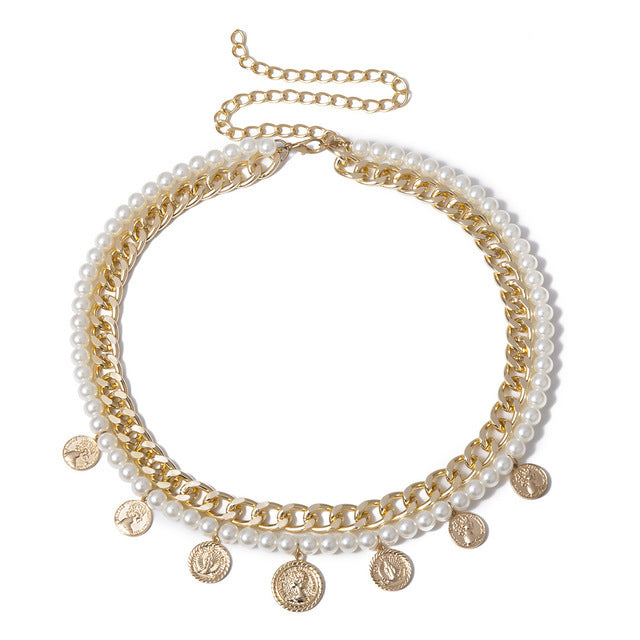 Fashionable Tassel Relief Body Chain Round Bead Chain Geometry Waist Chain Women