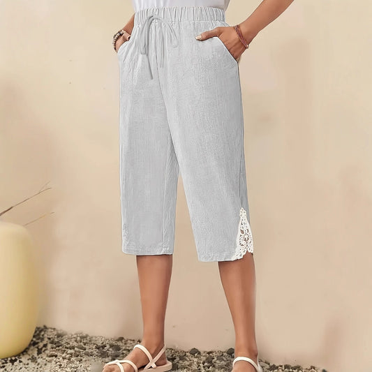 Women's Linen Texture Lace Casual Short Pants