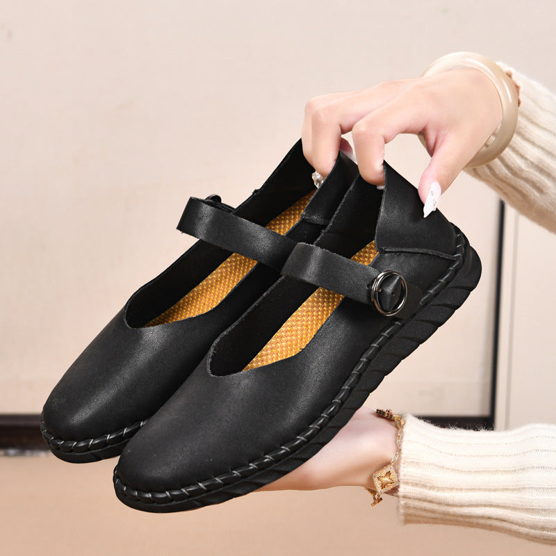Buckle Flat Shoes Shallow Mouth Pumps Retro Square Toe Mary Jane Shoes