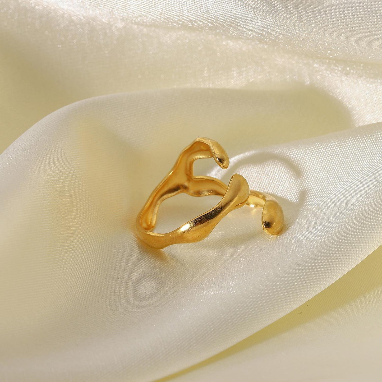 18K European And American INS Stainless Steel Women's Geometric Wrong Edge Cross Open Ring