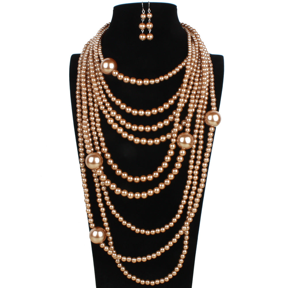 Fashion Exaggerated Multi-layer Pearl Necklace Set