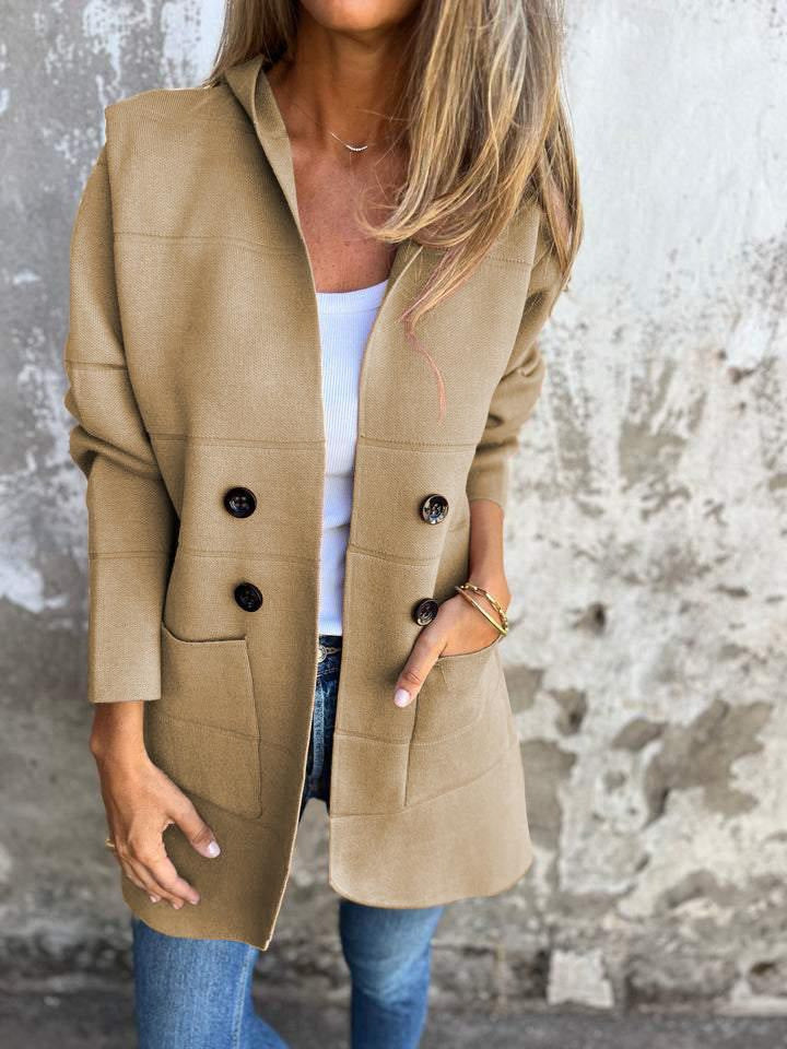 Solid Color Hooded Casual Button Trench Coat