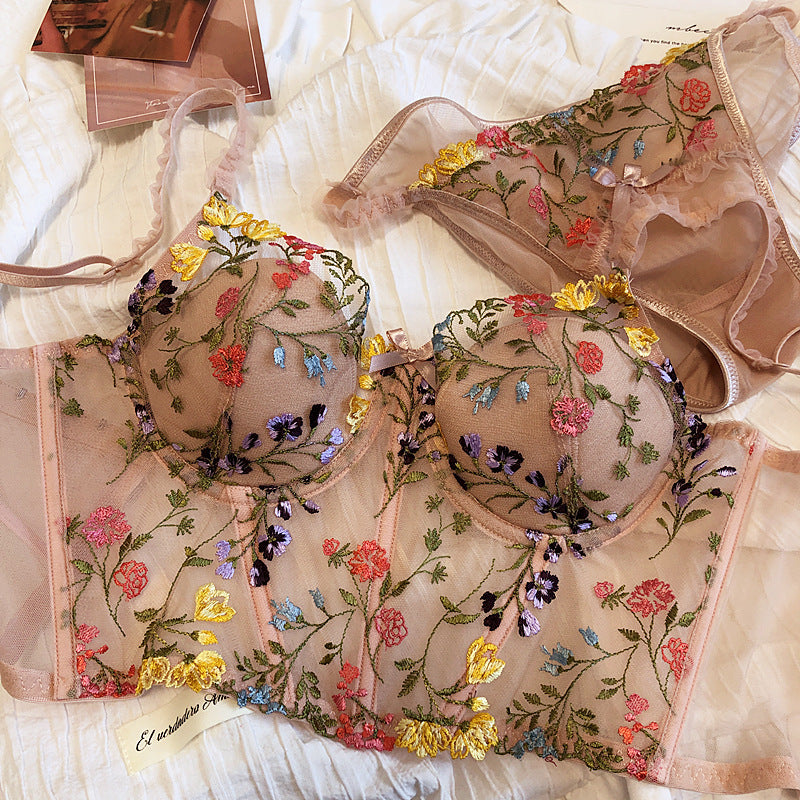French Embroidered Lace Mesh Rabbit Ears Thin Underwire Set