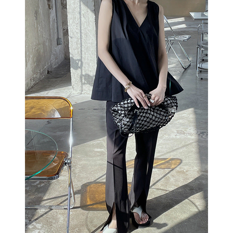 Women's Minimalist High Waist Thin Split Casual Suit Wide Leg Pants