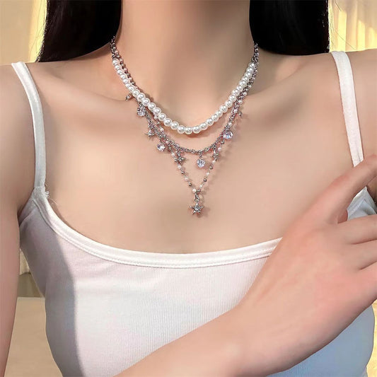 Women's Bow Tassel Pearl Necklace