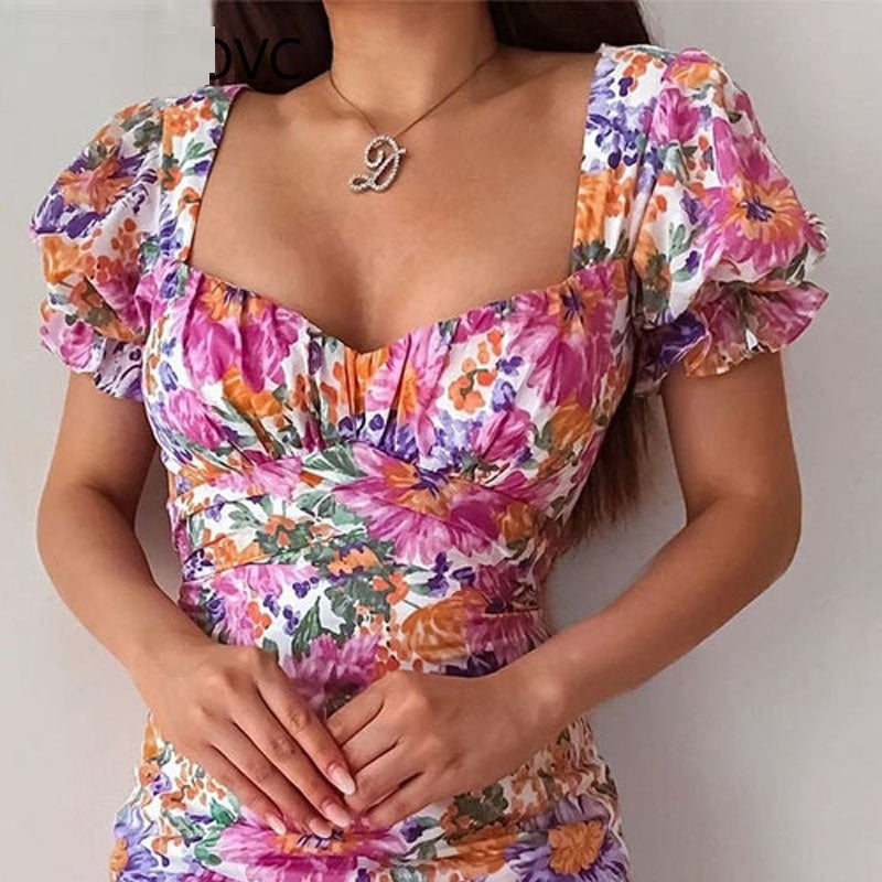 Fashion Ladies Printed Crinkle Ruffle Mini Skirt