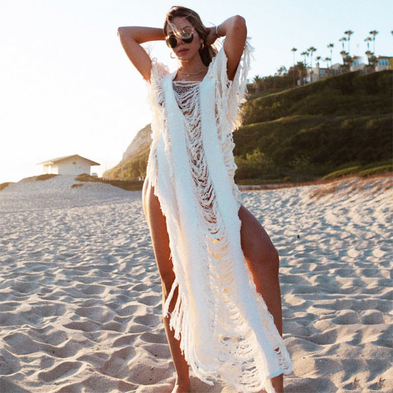 New Knitted Cut-out Bikini Fringed Blouse