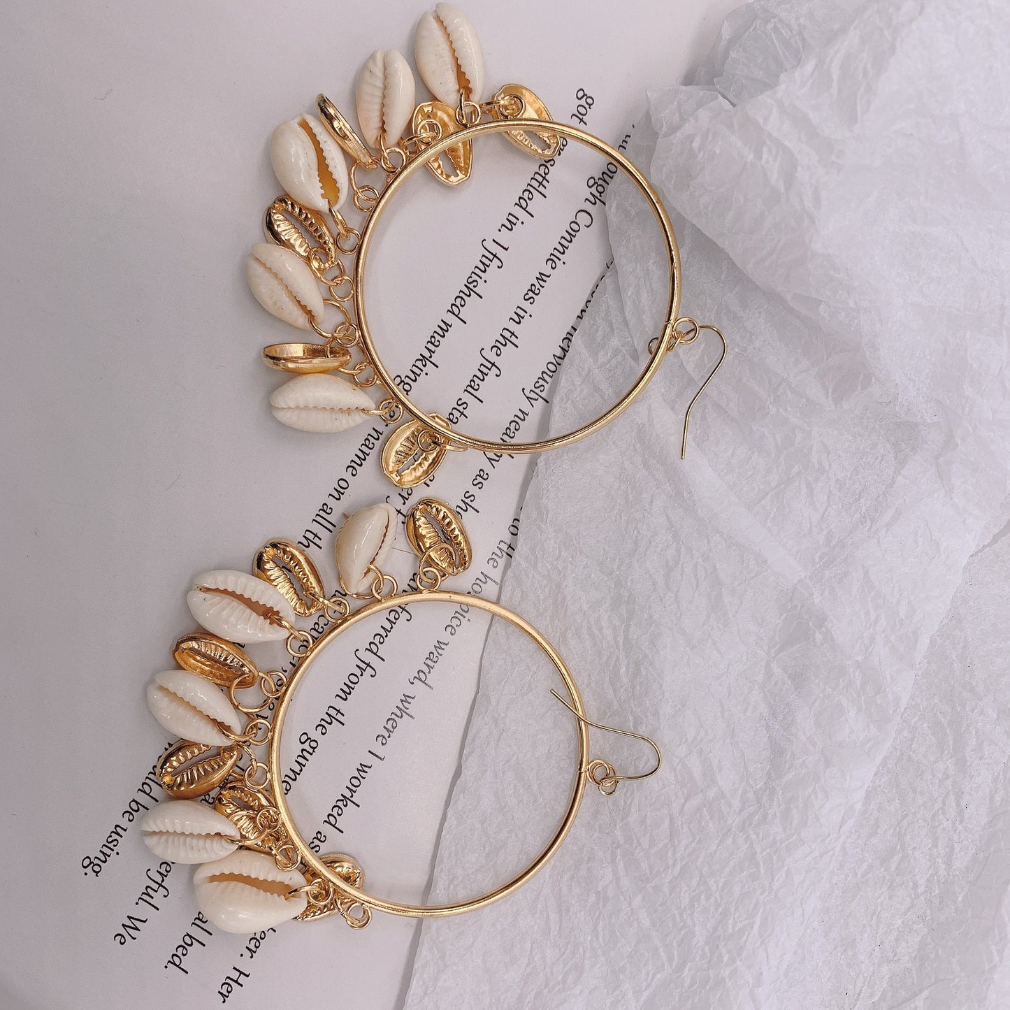 Boho Style Natural Shell Earrings Circle Tassel Pendant Earrings
