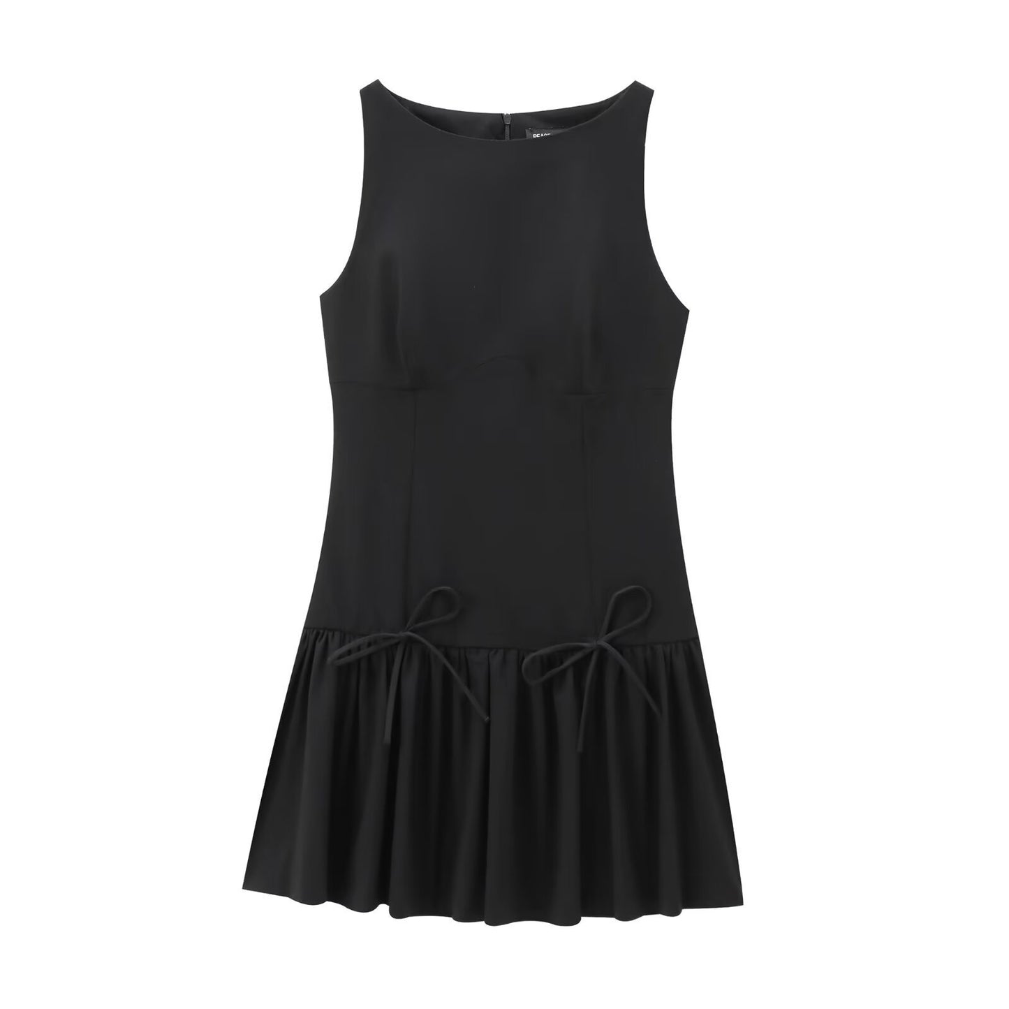 Fashion Round Neck Sleeveless Bow Dress