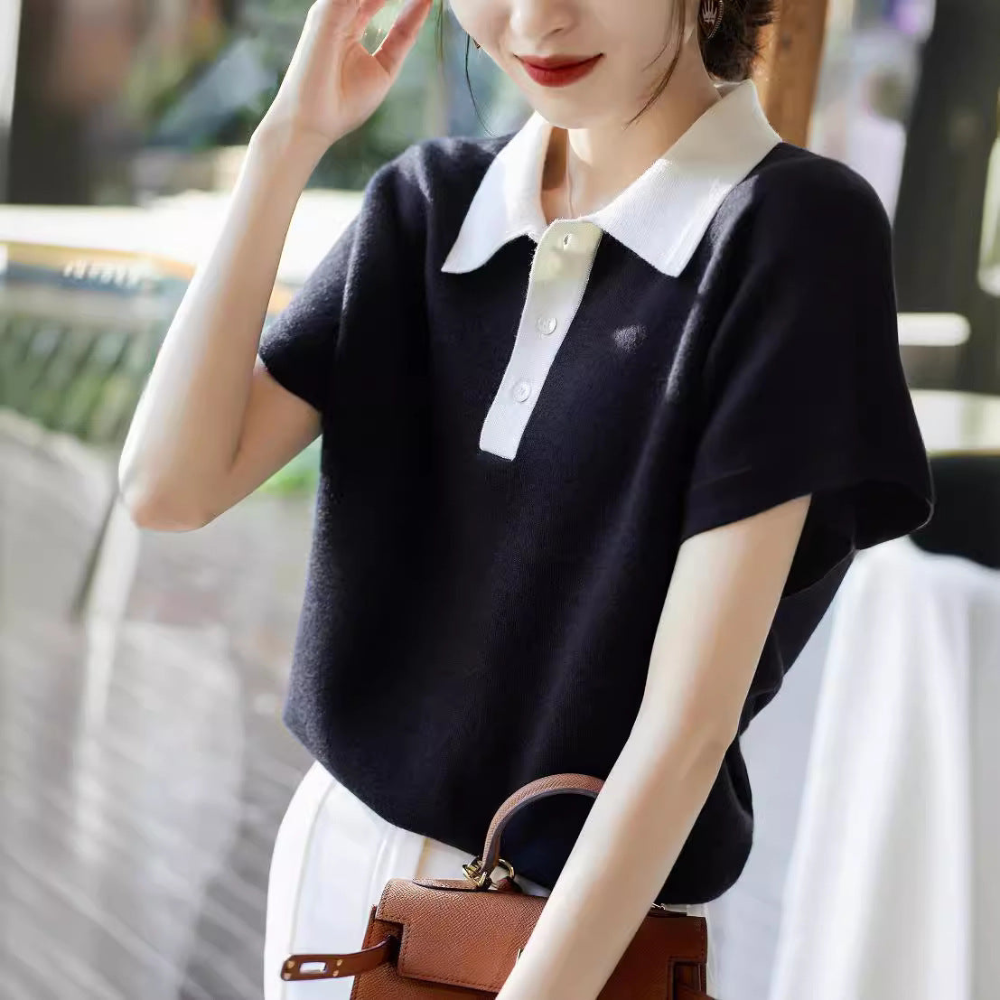 Women's Korean-style Polo Collar Top