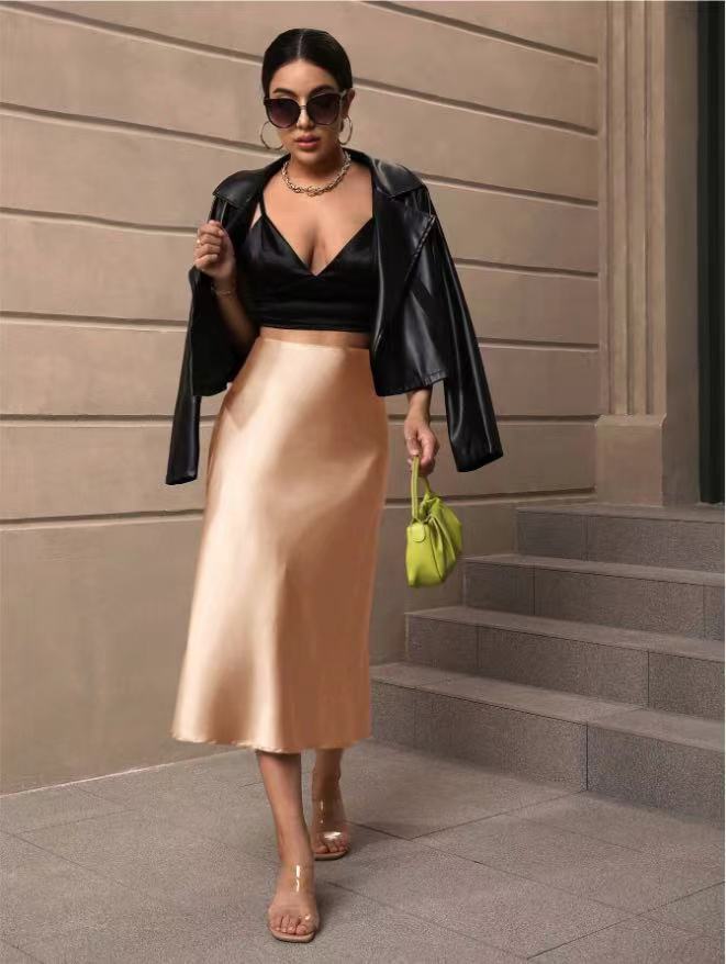 European And American Elegant Style A- Line Satin Skirt