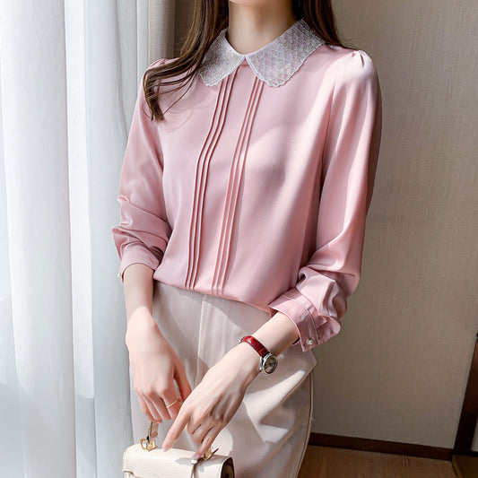 Beaded Doll Collar Fringe Long Sleeve Shirt