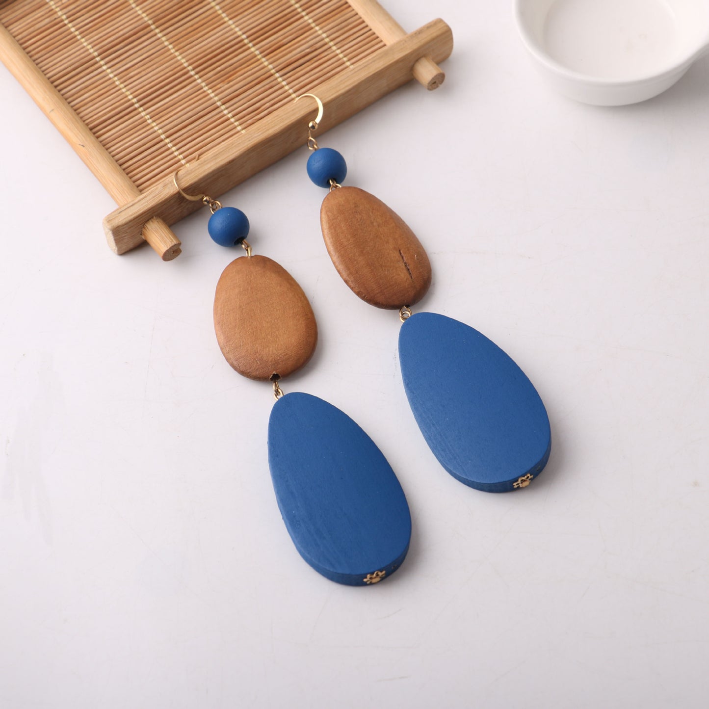 Vintage Handmade Fashion Wooden Metal Dangle Earrings