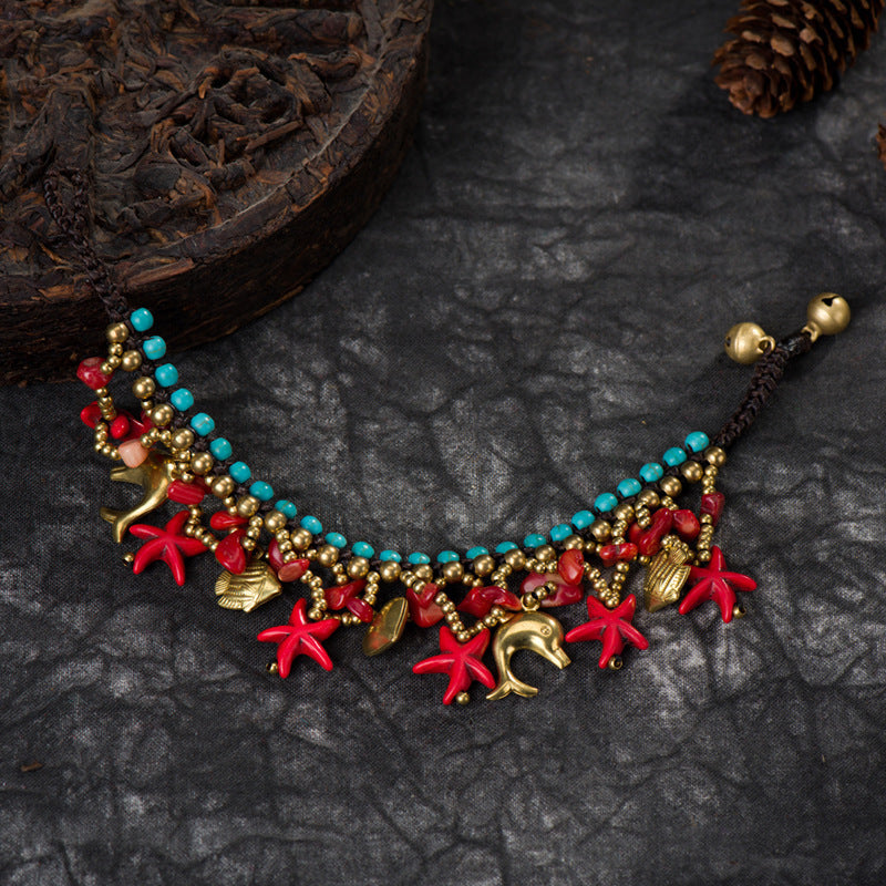 Boho Style New Beach Jewelry Starfish Pendant Bracelet Women Hand-woven Bracelet
