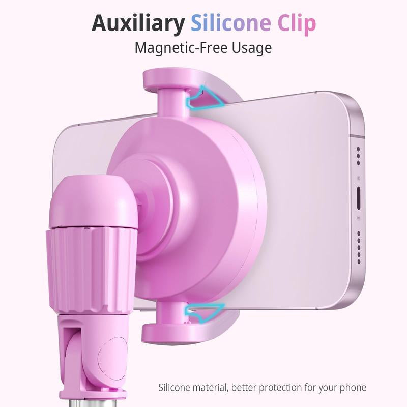 62'' Magnetic Tripod for Iphone with Remote, Extendable Cell Phone Tripod Stand, Compatible with Magsafe, Selfie Stick Tripod for Iphone 15 14 13 12 11 Series and Android Phones Pink