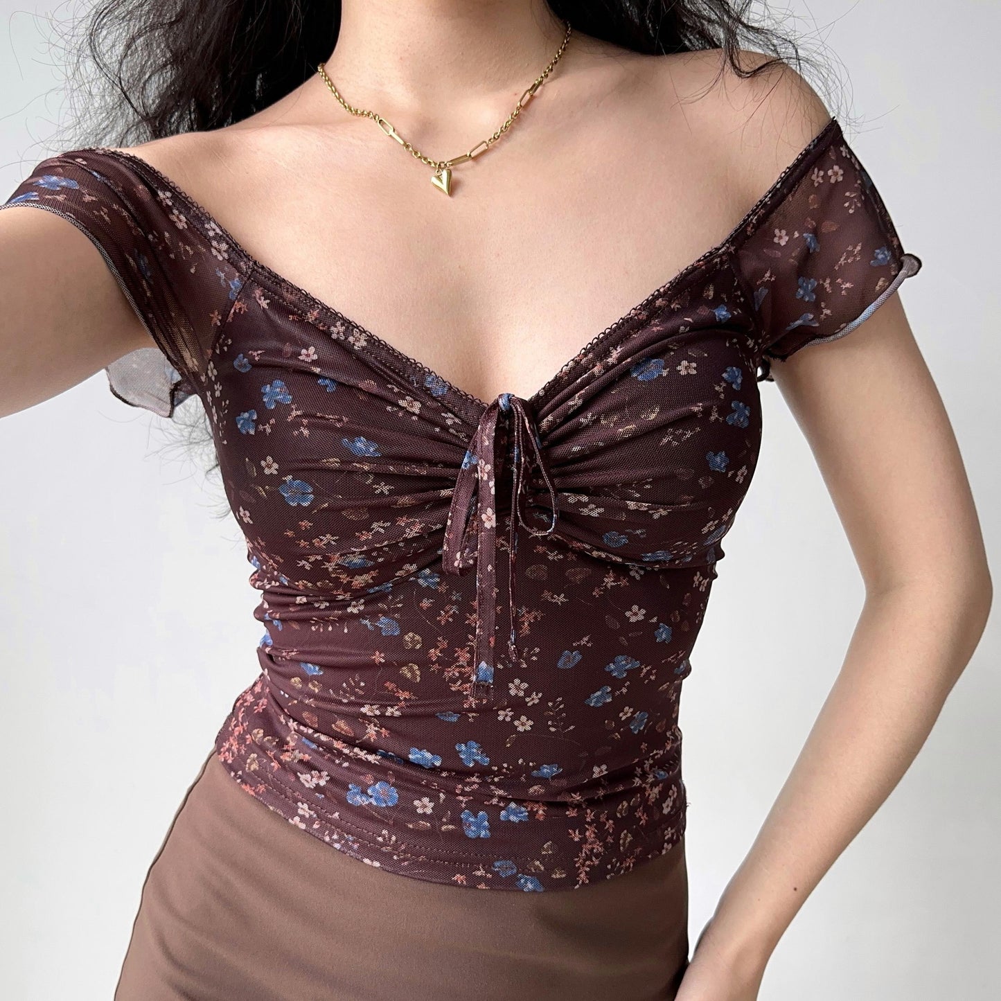 Women's Pleated V-neck Short-sleeved T-shirt