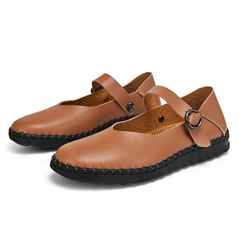 Buckle Flat Shoes Shallow Mouth Pumps Retro Square Toe Mary Jane Shoes