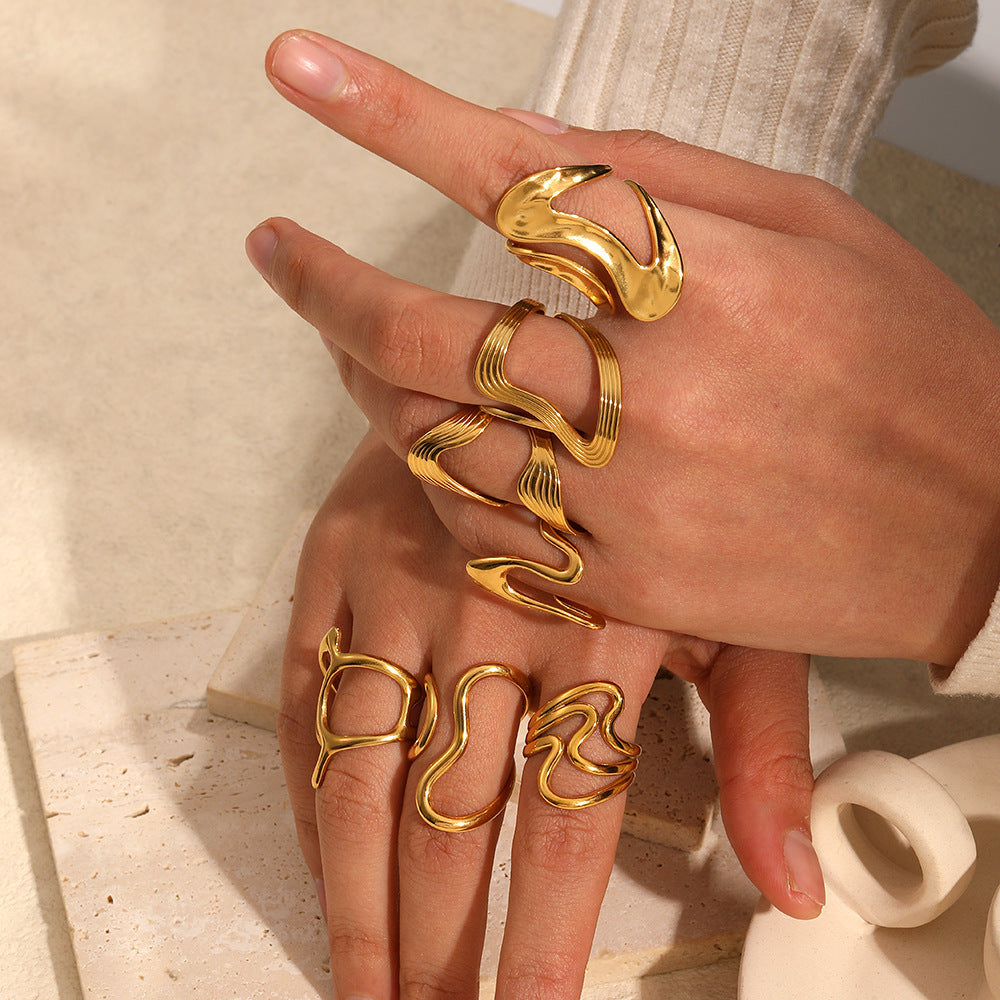 Geometric Ring Line Titanium Steel Ring For Women