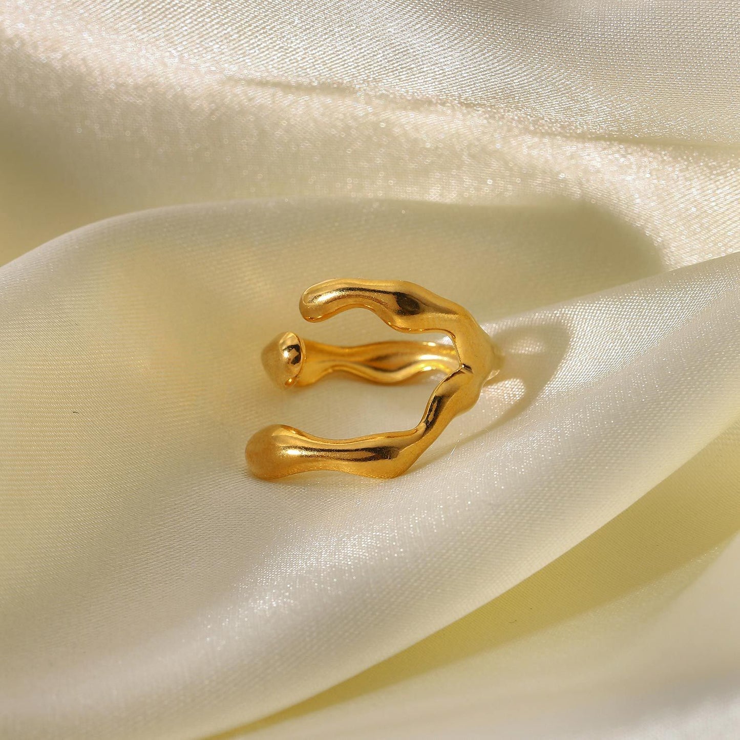 18K European And American INS Stainless Steel Women's Geometric Wrong Edge Cross Open Ring