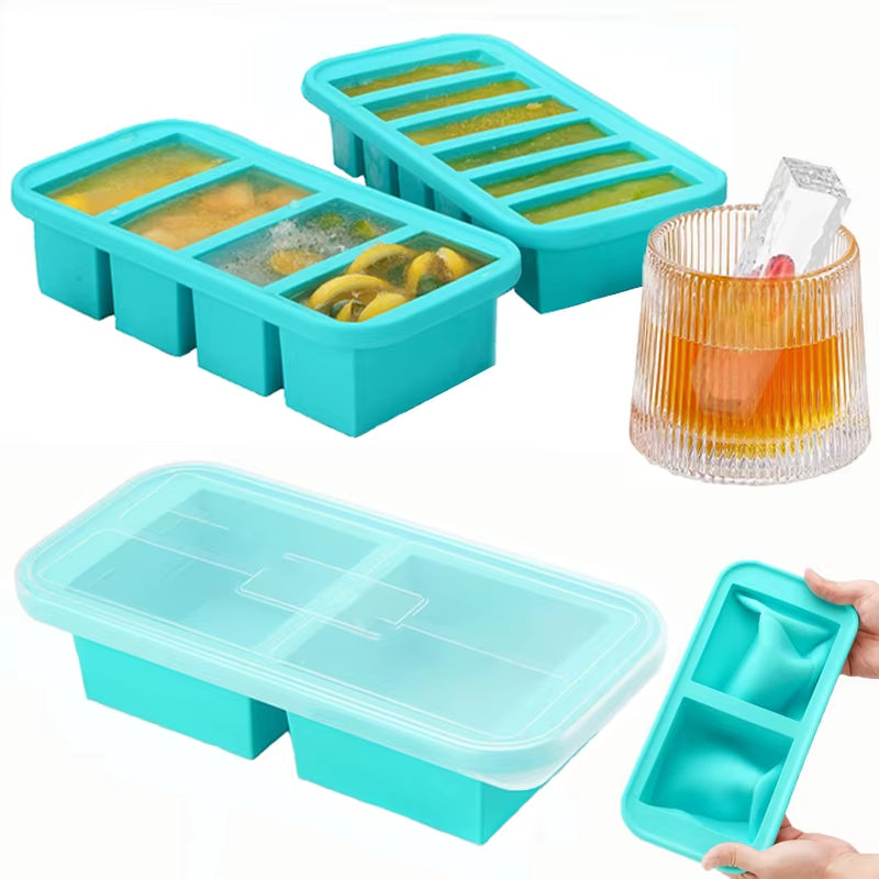 2/4/6Grid Food Grade Silicone Frozen Tray Ice Makerwith Lid Large-Capacity Ice Trays Suitable for Storing Frozen Soups Sauces