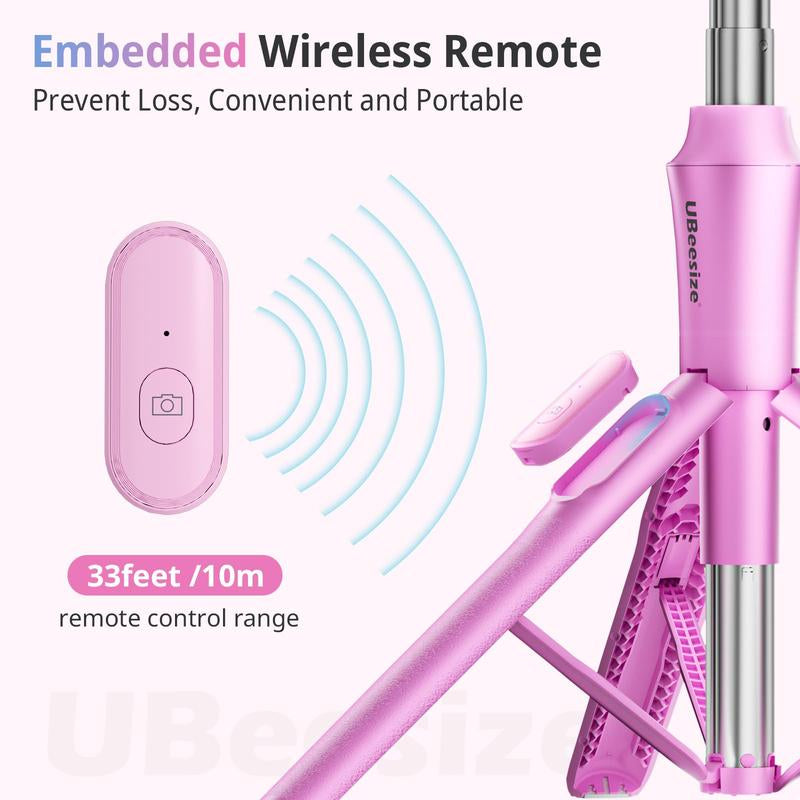 62'' Magnetic Tripod for Iphone with Remote, Extendable Cell Phone Tripod Stand, Compatible with Magsafe, Selfie Stick Tripod for Iphone 15 14 13 12 11 Series and Android Phones Pink